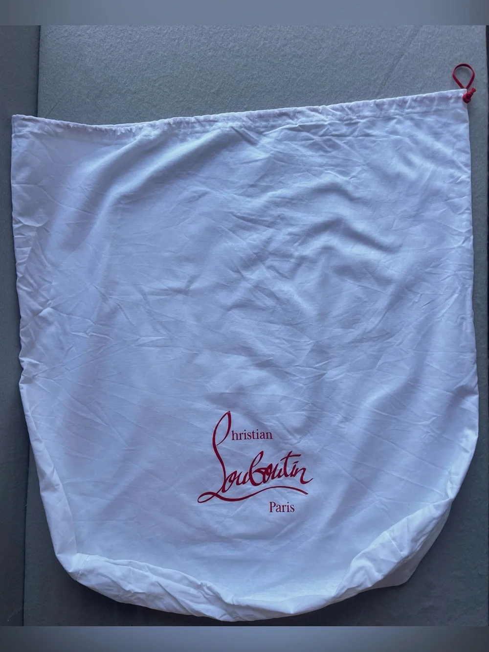 Christian Louboutin Dust Bag White Red Logo Drawstring Shoe Storage Bag Large